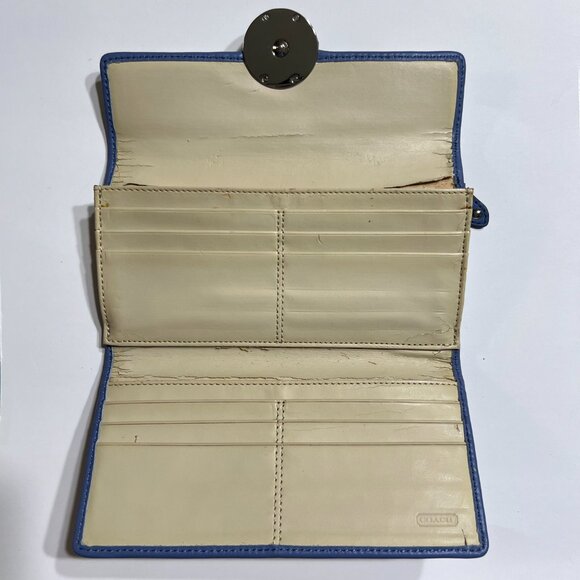 Coach Alexandra Slim Envelope Cream Wallet Trifold Signature With Blue Leather - Picture 7 of 11